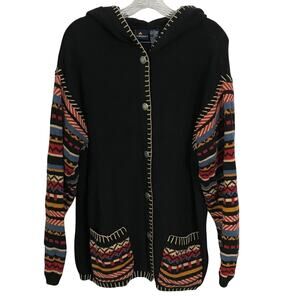 Lizsport Sweater Medium Womens Vintage Y2K Stripe Nordic Boho Hoodie Multicolor